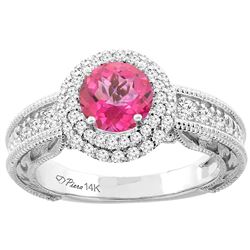 1.45 CTW Pink Topaz & Diamond Ring 14K White Gold - REF-86W6F