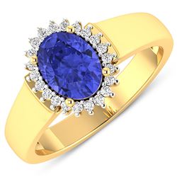 Natural 2.4 CTW Tanzanite & Diamond Ring 14K Yellow Gold - REF-50T6H