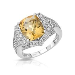Natural 4.71 CTW Citrine & Diamond Ring 14K White Gold - REF-79N2Y