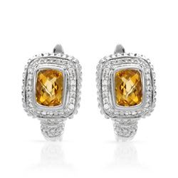 Natural 3.30 CTW Citrine & Diamond Earrings 14K White Gold - REF-101K7R