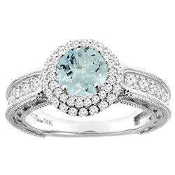 1.25 CTW Aquamarine & Diamond Ring 14K White Gold - REF-93A7X