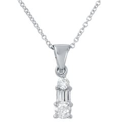 Natural 0.25 CTW Diamond & Baguette Necklace 14K White Gold - REF-34N2Y