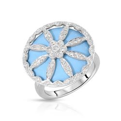 Natural 12.40 CTW Turquoise & Diamond Ring W=21MM 18K Gold - REF-92F7M