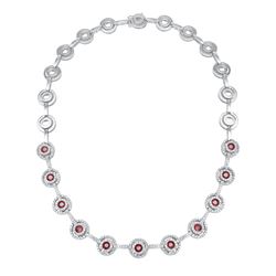 Natural 6.64 CTW Ruby & Diamond Necklace 14K White Gold - REF-592F2M