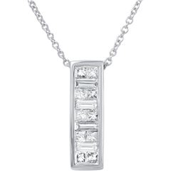Natural 0.50 CTW Princess Diamond & Baguette Necklace 14K White Gold - REF-67K5R