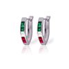 Image 1 : Genuine 1.28 ctw Emerald, White Topaz & Ruby Earrings 14KT White Gold - REF-26N7R