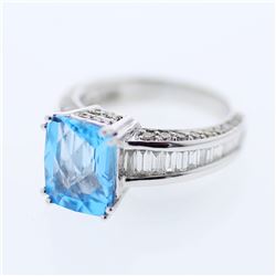 Natural 3.12 CTW Topaz & Baguette Ring 14K White Gold - REF-120F6M