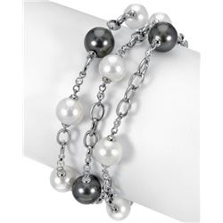 Natural 58.61 CTW Freshwater Pearl & Diamond Bracelet 18K White Gold - REF-285K3R