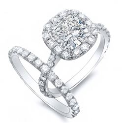 Natural 2.22 CTW Halo Cushion Cut Diamond Engagement Ring 14KT White Gold