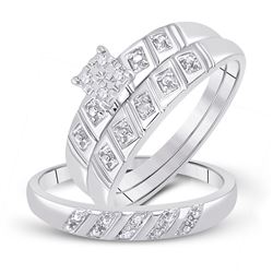 14kt White Gold His Hers Round Diamond Cluster Matching Wedding Set 1/12 Cttw