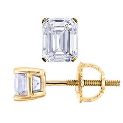 Natural 2.02 CTW Emerald Cut Diamond Stud Earrings  18KT Yellow Gold