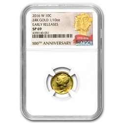 2016-W 1/10 oz Gold Mercury Dime SP-69 NGC (ER/FR)