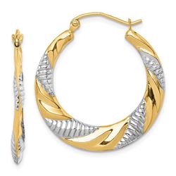 14k & Rhodium Textured Stamped Hoop Earrings - 44 mm