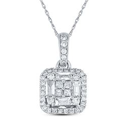 14kt White Gold Womens Baguette Diamond Fashion Pendant 5/8 Cttw
