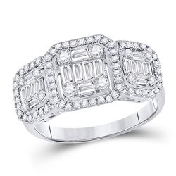 14kt White Gold Womens Baguette Diamond Triple Cluster Ring 7/8 Cttw