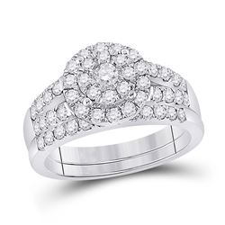 14kt White Gold Round Diamond Bridal Wedding Ring Band Set 1 Cttw