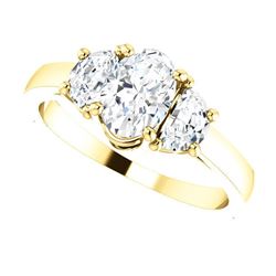 Natural 2.22 CTW Oval Cut & Half Moons 3-Stone Diamond Ring 18KT Yellow Gold