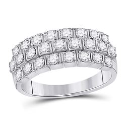 14kt White Gold Womens Round Diamond 3-Row Anniversary Ring 1 Cttw