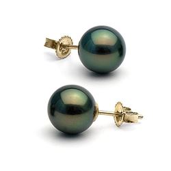 Black Tahitian Pearl Stud Earrings, 8.0-9.0mm