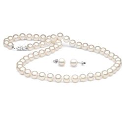 White Freshwater Pearl 2-Piece Necklace and Earring Set, 7.5-8.0mm