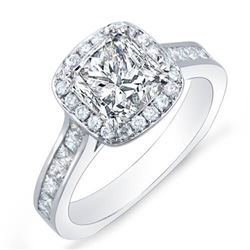 Natural 2.42 CTW Halo Princess Cut Diamond Engagement Ring 14KT White Gold