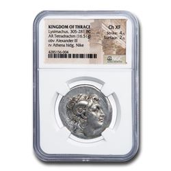 Thrace AR Tetradrachm King Lysimachos (305-281 BC) Ch XF NGC
