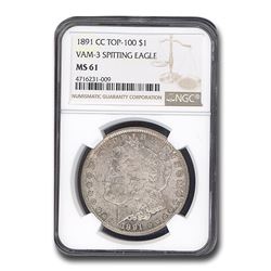 1891-CC Morgan Dollar MS-61 NGC (VAM-3 Spitting Eagle)