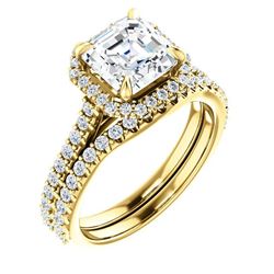 Natural 2.72 CTW Asscher Cut Halo Diamond Engagement Ring 14KT Yellow Gold