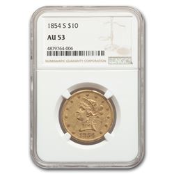 1854-S $10 Liberty Gold Eagle AU-53 NGC