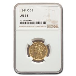 1844-O $5 Liberty Gold Half Eagle AU-58 NGC