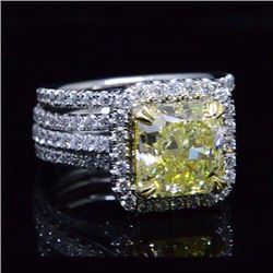 Natural 4.88 CTW Canary Yellow Radiant Cut Diamond Ring 14KT Two-tone