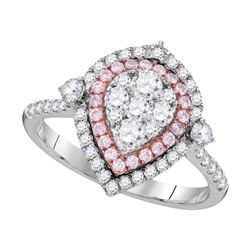 14kt White Gold Womens Round Pink Diamond Teardrop Cluster Ring 1 Cttw