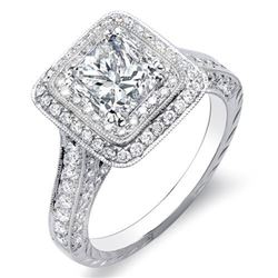 Natural 3.32 CTW Princess Cut Double Halo Diamond Engagement Ring 18KT White Gold