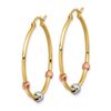 Image 2 : 14k Yellow Gold Tri-color Beads Hoop Earrings - 25 mm