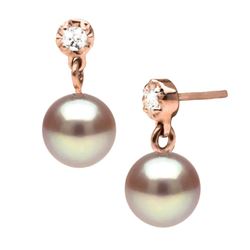 Lavender Pearl and Dainty Diamond Dangle Earrings, 7.5-8.0mm