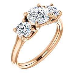 Natural 1.52 CTW 3-Stone Round Cut Diamond Engagement Ring 18KT Rose Gold