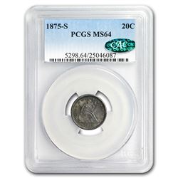 1875-S Twenty Cent Piece MS-64 PCGS CAC (Toned)