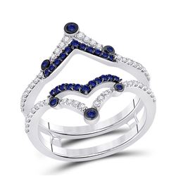 14kt White Gold Womens Round Blue Sapphire Wedding Wrap Band Ring Guard Enhancer 1/2 Cttw