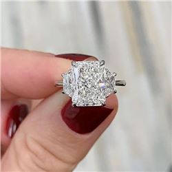 Natural 3.02 CTW Radiant Cut 3-Stone Diamond Engagement Ring 14KT White Gold