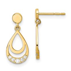 14k Cubic Zirconia Teardrop Dangle Earrings - 43 mm