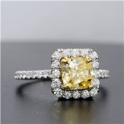 Natural 1.92 CTW Halo Radiant Cut Canary Yellow Diamond Ring 14KT White Gold