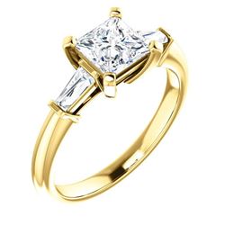 Natural 1.32 CTW Princess Cut & Baguettes 3-Stone Diamond Ring 18KT Yellow Gold
