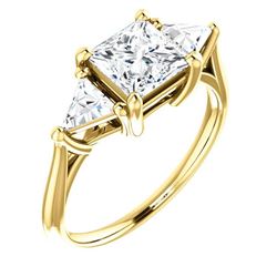 Natural 2.12 CTW Princess & Trillion Cut 3-Stone Diamond Ring 14KT Yellow Gold