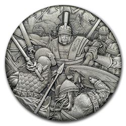 2018 Tuvalu 2 oz Silver Roman Centurion Warfare BU (HR, Antiqued)