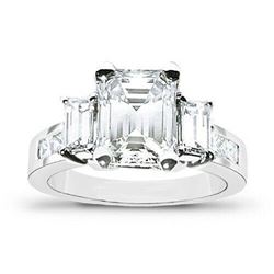 Natural 2.12 CTW Emerald Cut & Baguette Cut Sides Diamond Ring 18KT White Gold