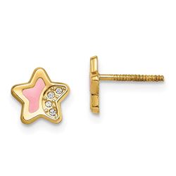 14k Cubic Zirconia Pink Enamel Star Post Earrings - 49 mm