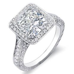 Natural 2.37 CTW Halo Cushion Cut 3-Row Diamond Engagement Ring 18KT White Gold