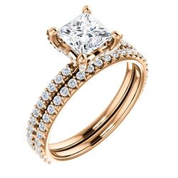 Natural 1.92 CTW Hidden Halo Princess Cut Diamond Engagement Set 14KT Rose Gold