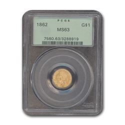 1862 $1 Indian Head Gold MS-63 PCGS