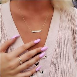 Natural 0.14 CTW Rectangle Diamond Bar Necklace 14KT Yellow Gold